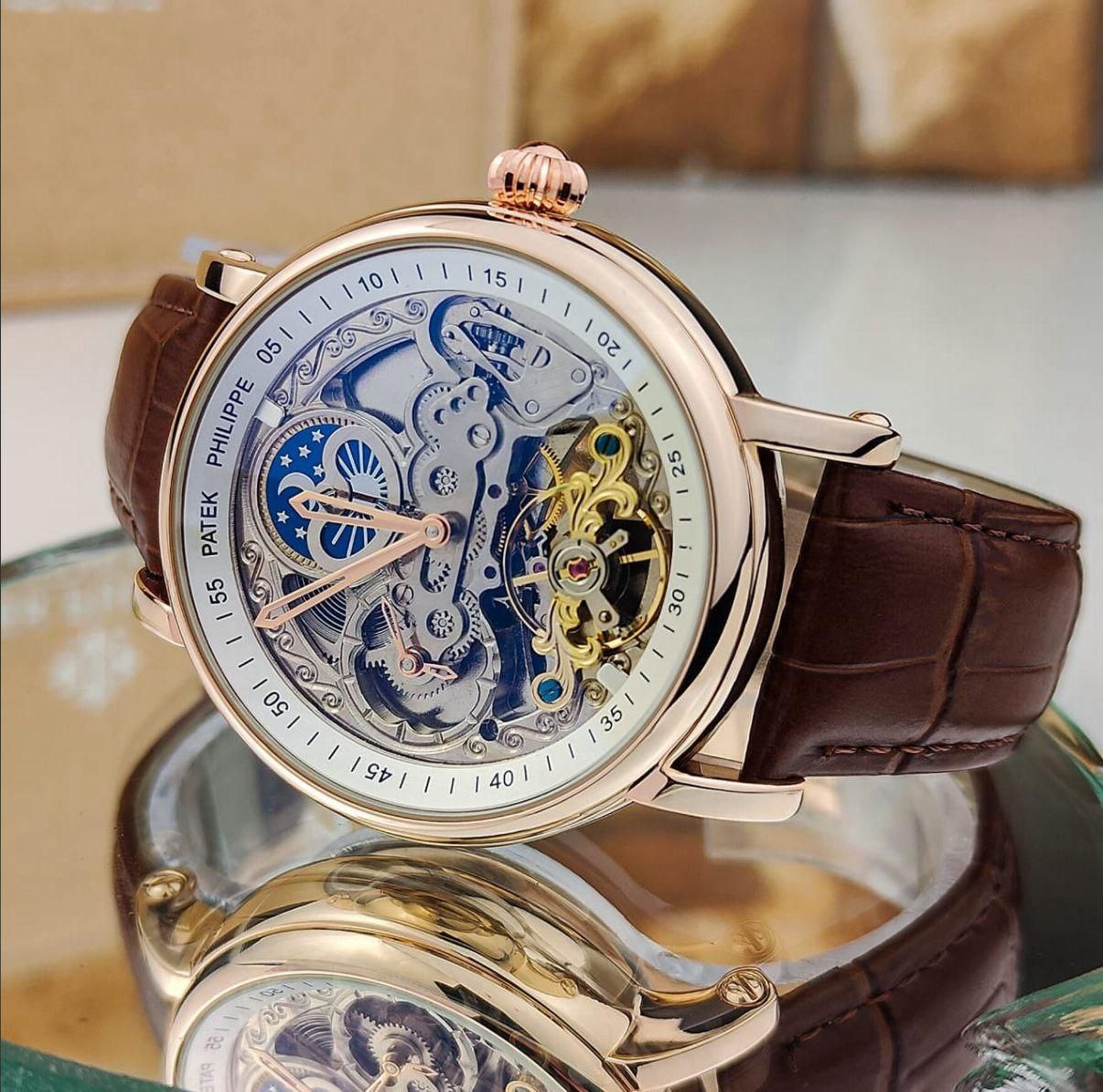 Patek Philippe Rose Gold Skeleton Automatic Watch – Swiss Luxury for Men