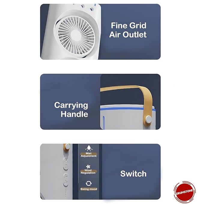 Drumstone Rechargeable Spray Fan with LED & Remote | 4000mAh, 3 Modes, 280ml Mist Fan for Cooling