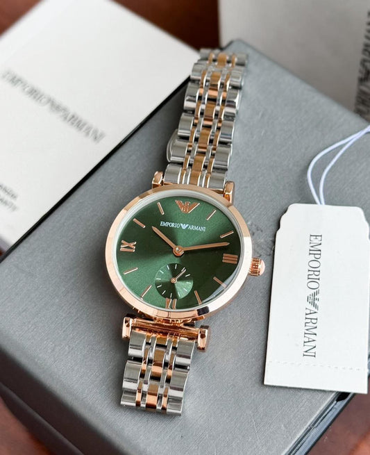Emporio Armani Women's Green Roman Dial Watch – Luxury Stainless Steel Chronograph