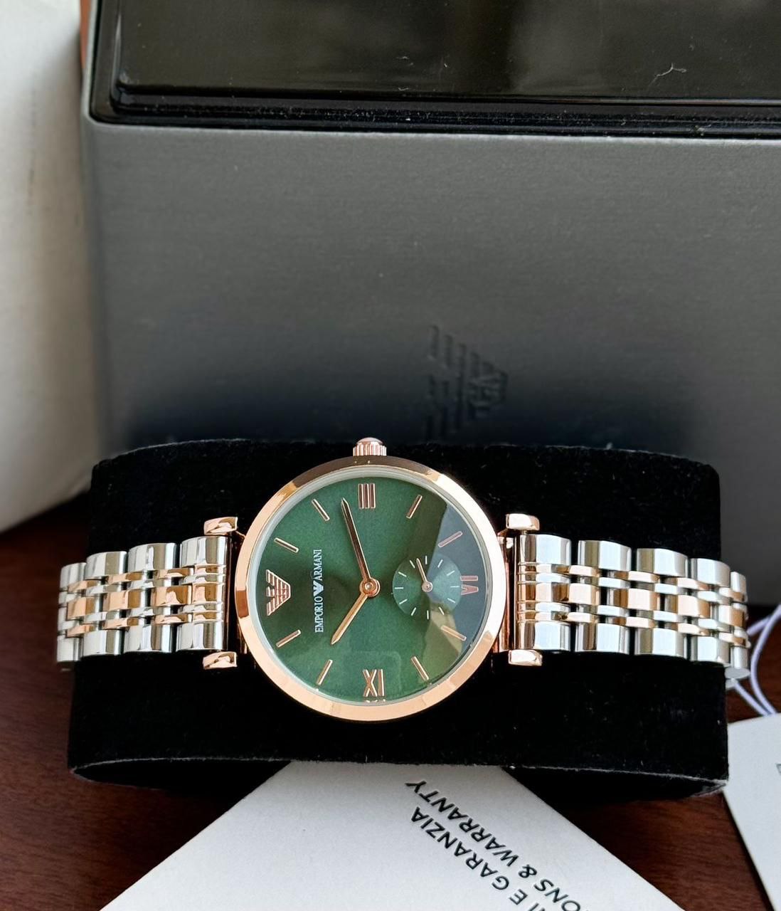 Emporio Armani Women's Green Roman Dial Watch – Luxury Stainless Steel Chronograph