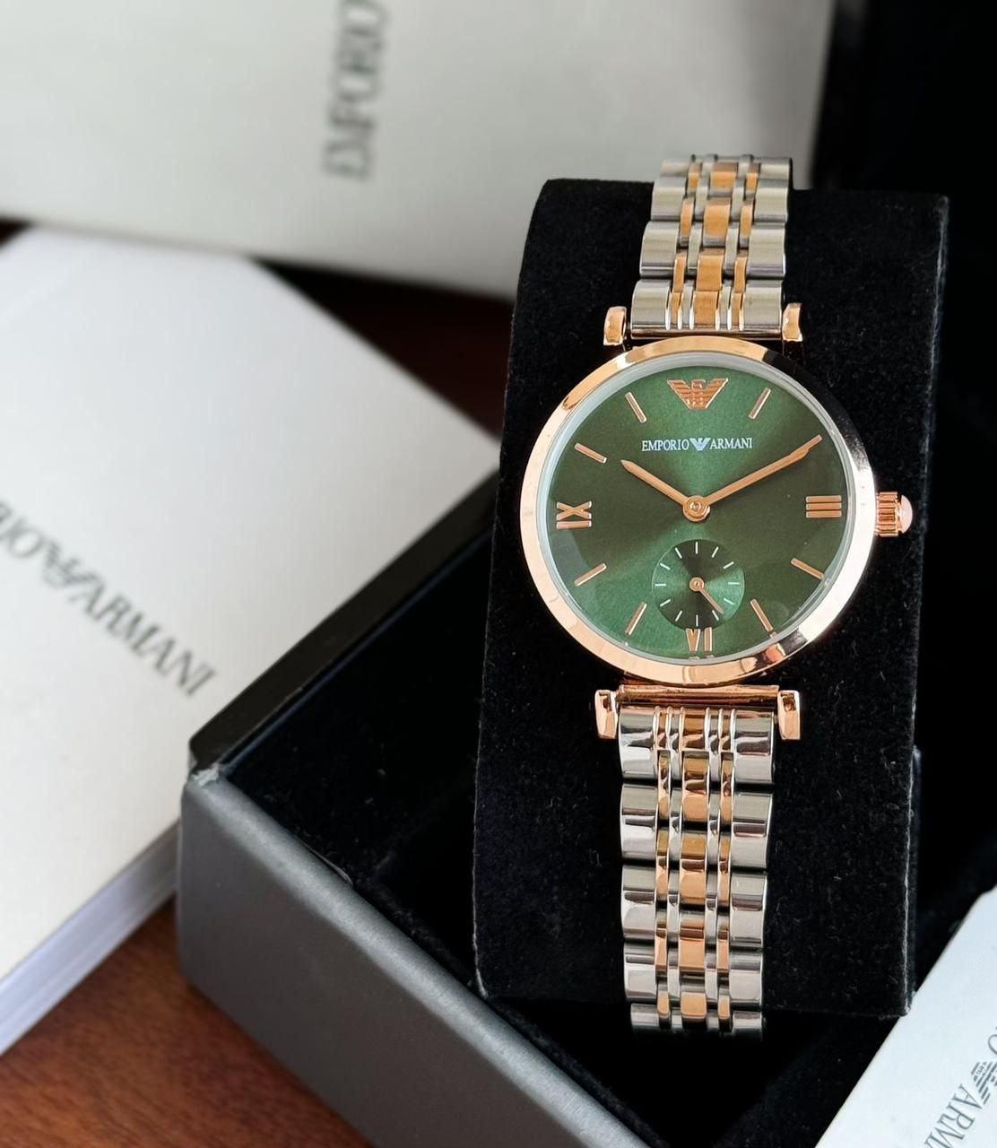 Emporio Armani Women's Green Roman Dial Watch – Luxury Stainless Steel Chronograph