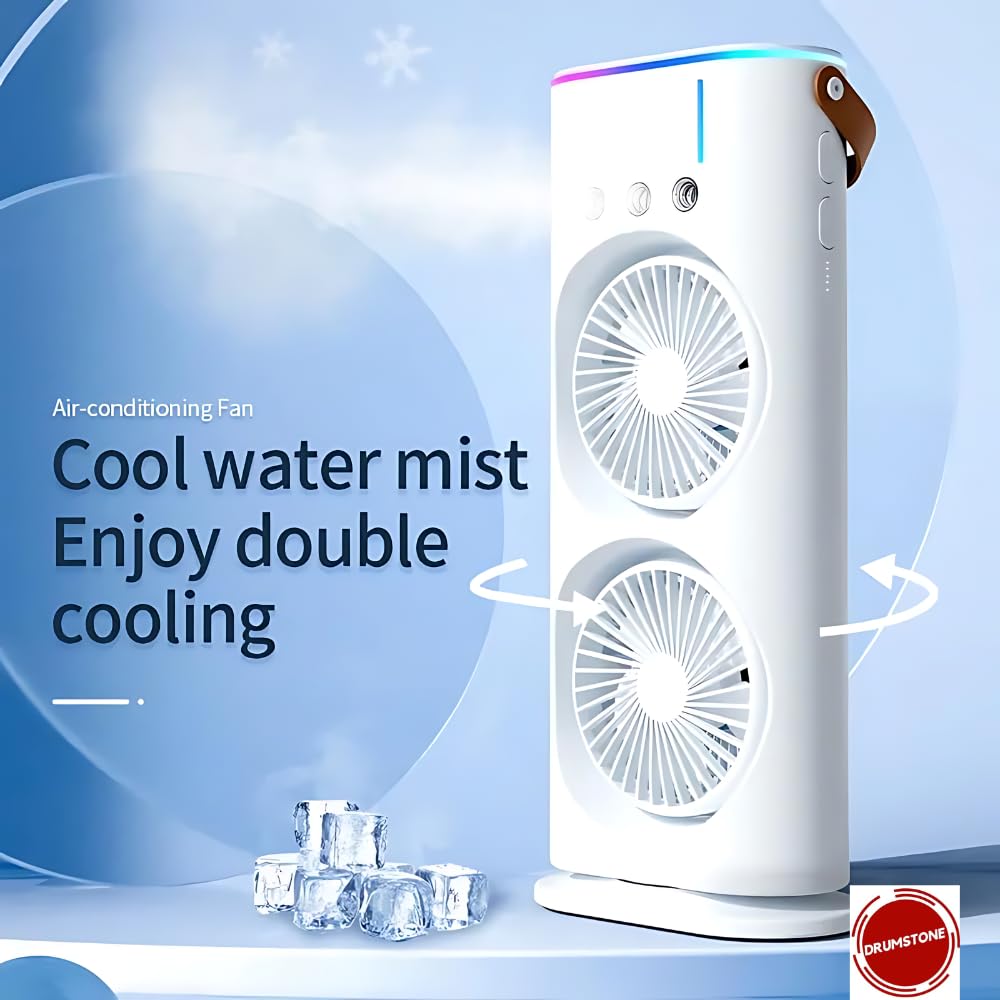 Drumstone Rechargeable Spray Fan with LED & Remote | 4000mAh, 3 Modes, 280ml Mist Fan for Cooling