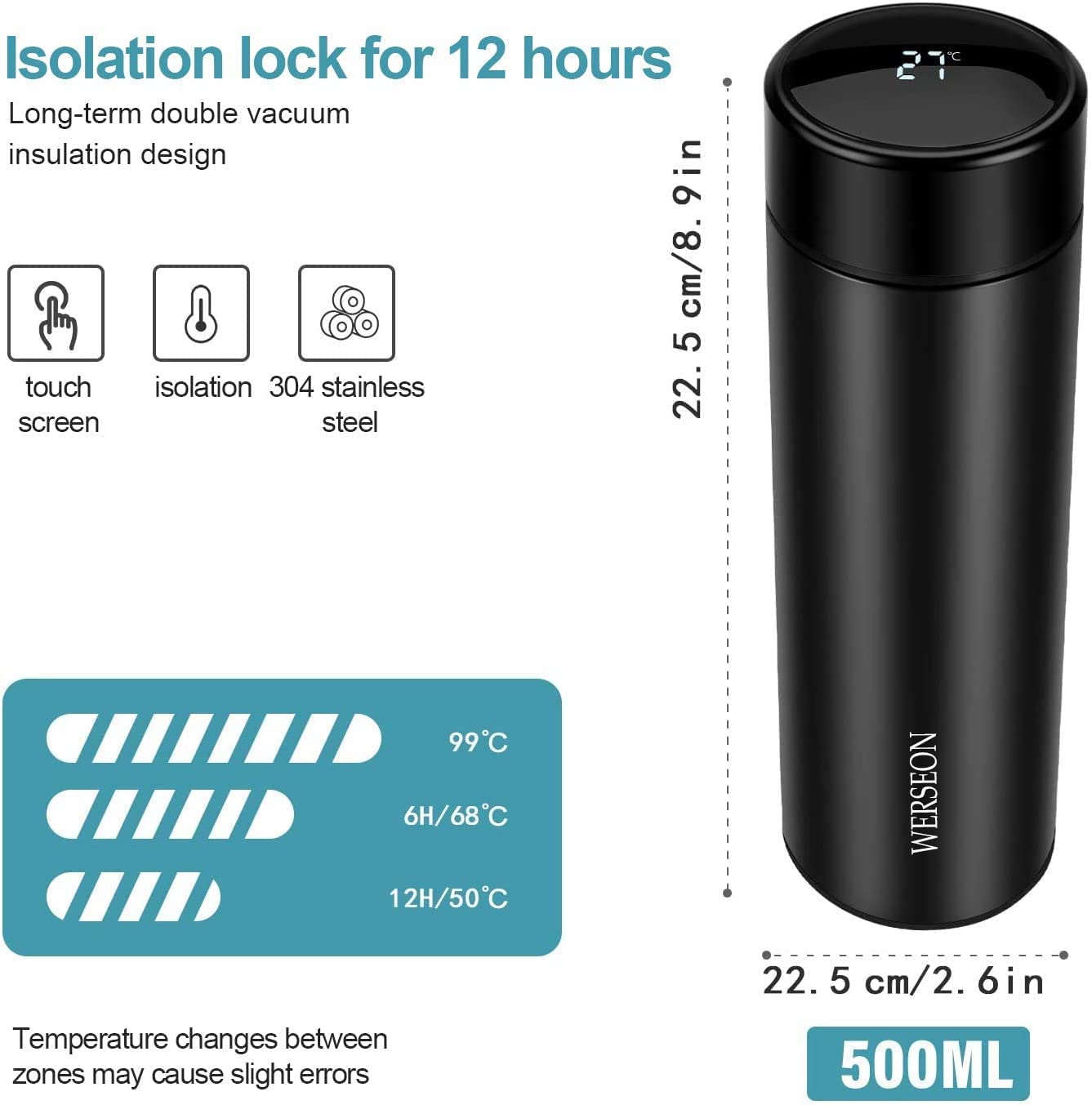 Smart Temperature Display Insulated Stainless Steel Thermos Bottle – 304 Vacuum Flask for Hot & Cold Drinks