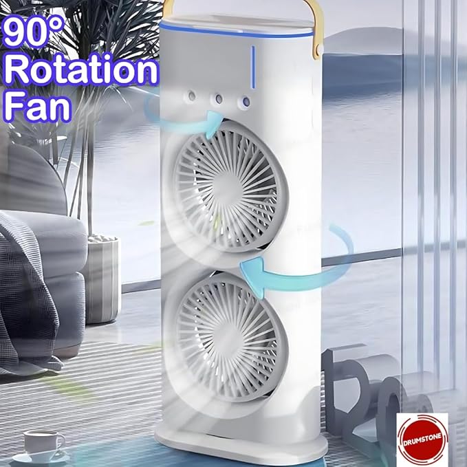 Drumstone Rechargeable Spray Fan with LED & Remote | 4000mAh, 3 Modes, 280ml Mist Fan for Cooling