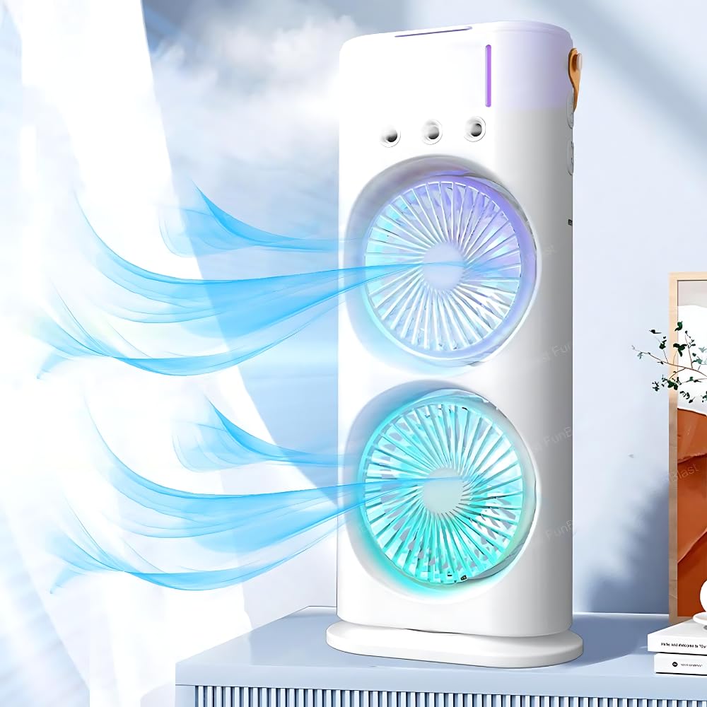 Drumstone Rechargeable Spray Fan with LED & Remote | 4000mAh, 3 Modes, 280ml Mist Fan for Cooling