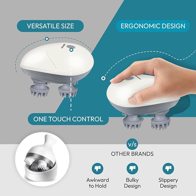 MildCares Smart Scalp Massager – Waterproof, Rechargeable 4D Rotating Head Massager for Hair Growth & Stress Relief