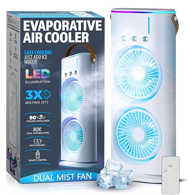 Drumstone Rechargeable Spray Fan with LED & Remote | 4000mAh, 3 Modes, 280ml Mist Fan for Cooling