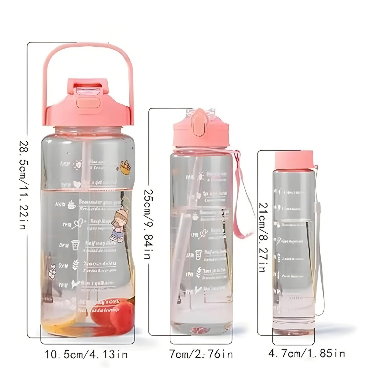 3 in 1 Motivational Water Bottle Set | 2000ml, 900ml & 300ml | Transparent BPA-Free Leakproof Bottles with Time Markers for Gym, Office & Travel