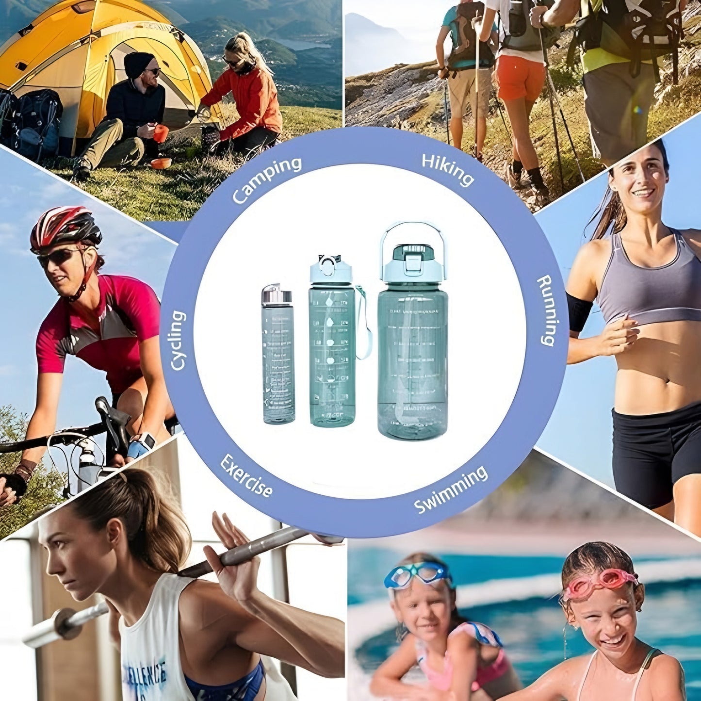 3 in 1 Motivational Water Bottle Set | 2000ml, 900ml & 300ml | Transparent BPA-Free Leakproof Bottles with Time Markers for Gym, Office & Travel