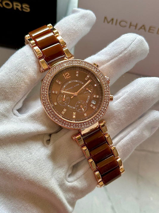 Michael Kors Luxury Brown &amp; Gold Stylish Girls Watch