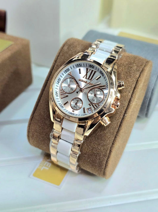 Michael Kors Bradshaw Chronograph Women’s Watch – White Ceramic & Rose Gold (MK5907)