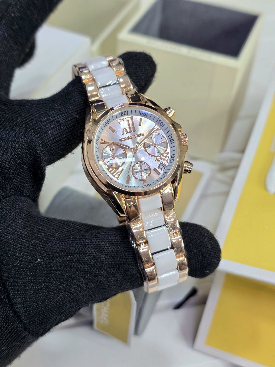 Michael Kors Bradshaw Chronograph Women’s Watch – White Ceramic & Rose Gold (MK5907)