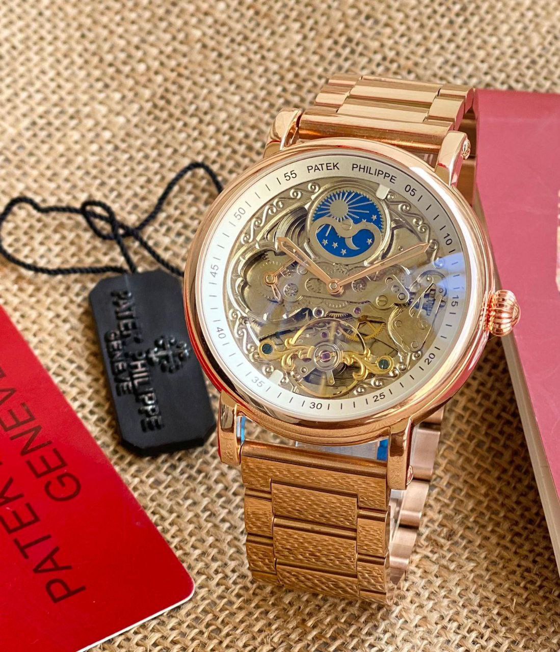 Patek Philippe Rose Gold Skeleton Automatic Watch – Swiss Luxury for Men