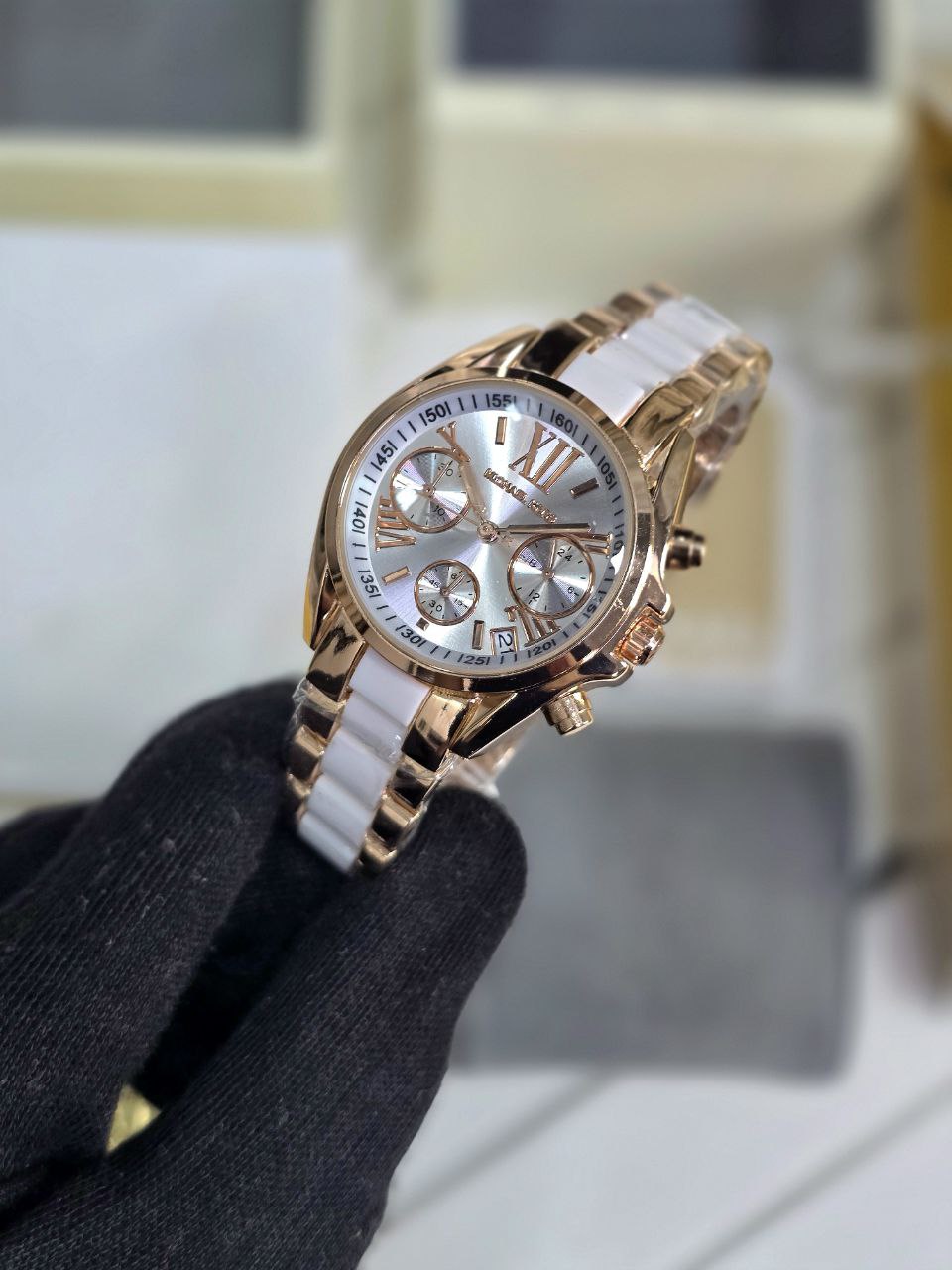 Michael Kors Bradshaw Chronograph Women’s Watch – White Ceramic & Rose Gold (MK5907)