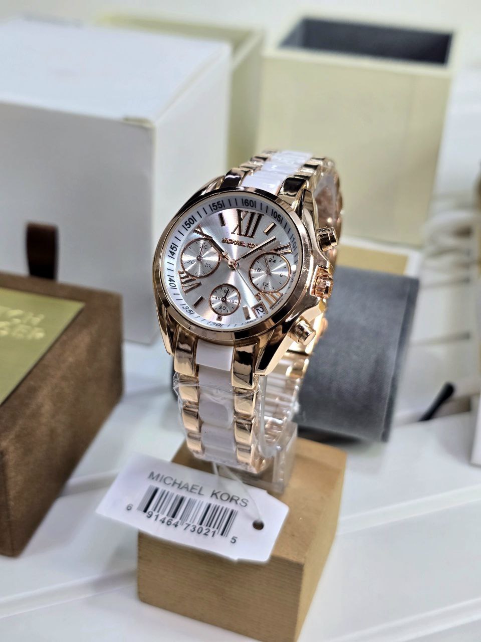 Michael Kors Bradshaw Chronograph Women’s Watch – White Ceramic & Rose Gold (MK5907)