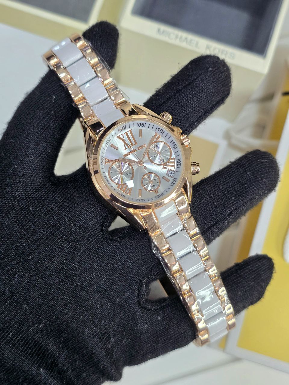 Michael Kors Bradshaw Chronograph Women’s Watch – White Ceramic & Rose Gold (MK5907)