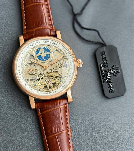 Patek Philippe Rose Gold Skeleton Automatic Watch – Swiss Luxury for Men