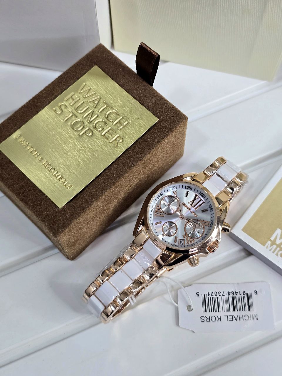 Michael Kors Bradshaw Chronograph Women’s Watch – White Ceramic & Rose Gold (MK5907)