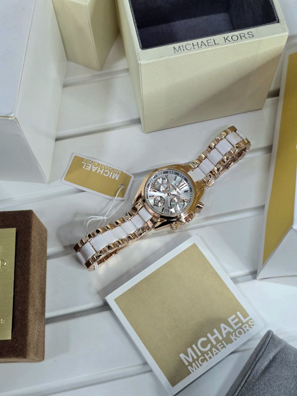 Michael Kors Bradshaw Chronograph Women’s Watch – White Ceramic & Rose Gold (MK5907)